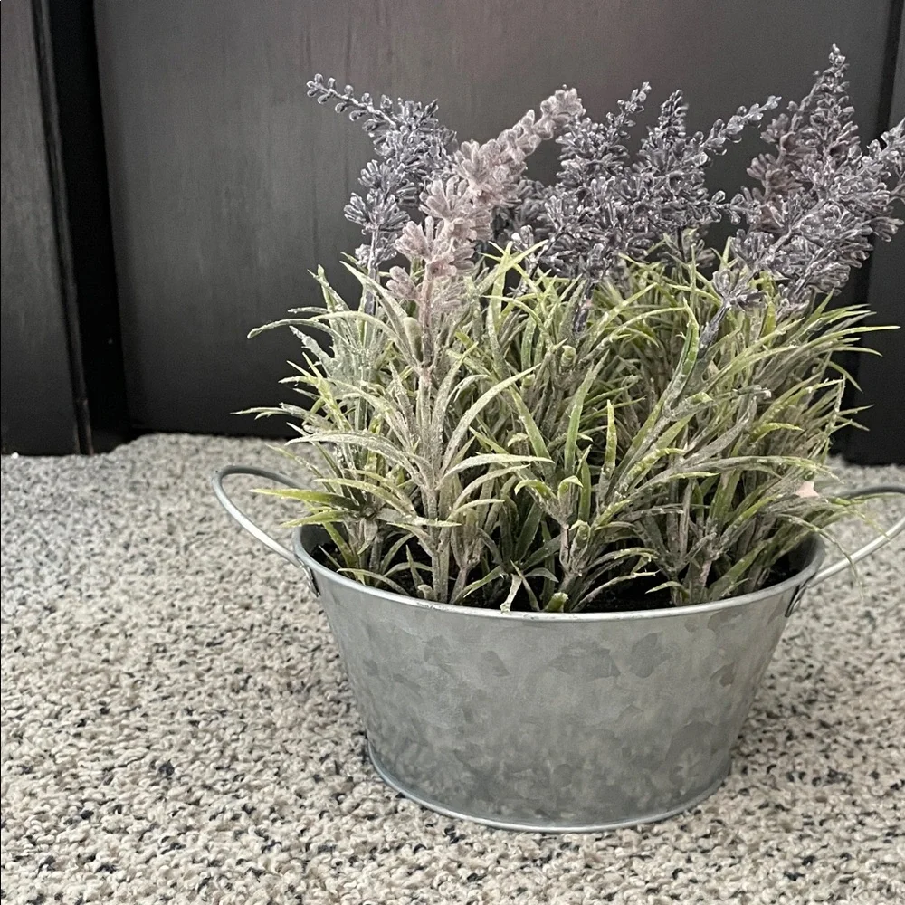 Lavender and Greenery in Galvanized Planter